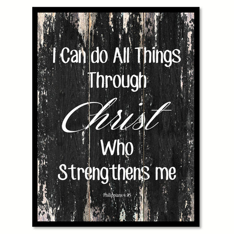 I can do all things through Christ - Philippians 4:14 Bible Verse Gift Ideas Home Decor Wall Art Framed Canvas Print, Black
