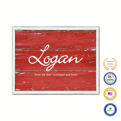 Logan Name Plate White Wash Wood Frame Canvas Print Boutique Cottage Decor Shabby Chic