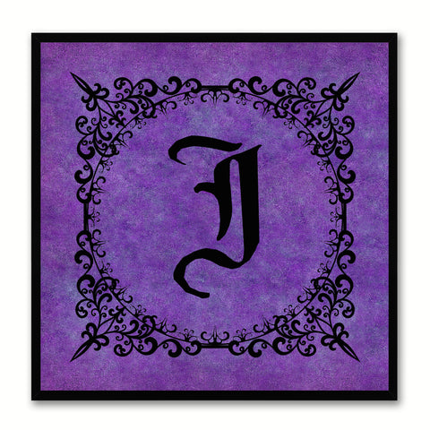 Alphabet J Purple Canvas Print Black Frame Kids Bedroom Wall Décor Home Art