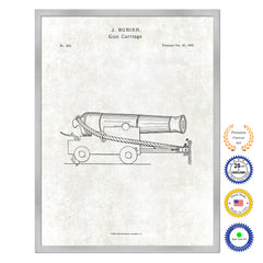 1837 Gun Carriage Old Patent Art Print on Canvas Custom Framed Vintage Home Decor Wall Decoration Great for Gifts