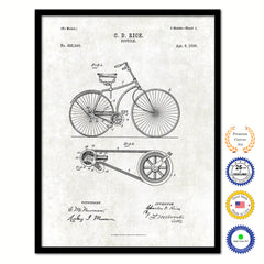 1890 Bicycle Old Patent Art Print on Canvas Custom Framed Vintage Home Decor Wall Decoration Great for Gifts