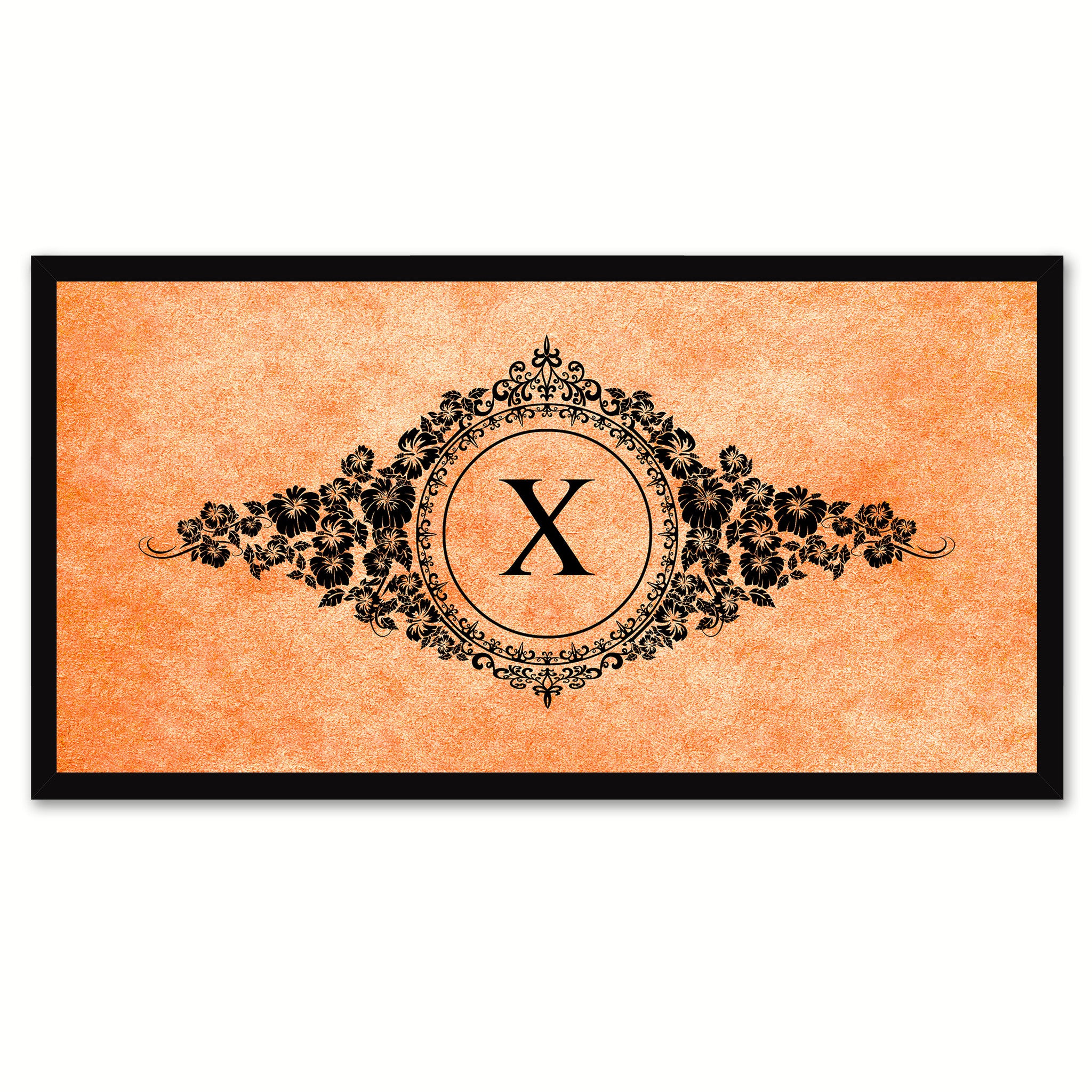 Alphabet Letter X Orange Canvas Print, Black Custom Frame