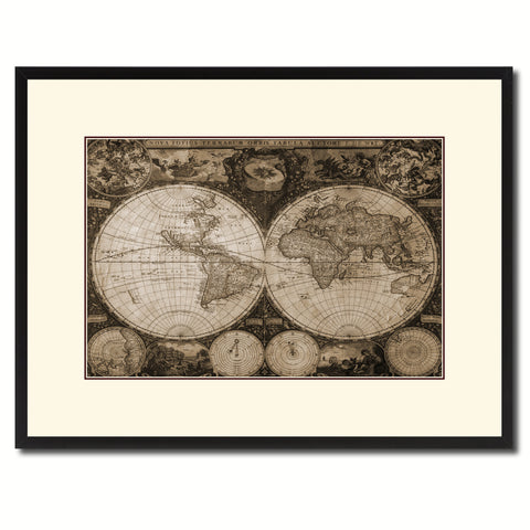 World Vintage Sepia Map Canvas Print, Picture Frame Gifts Home Decor Wall Art Decoration