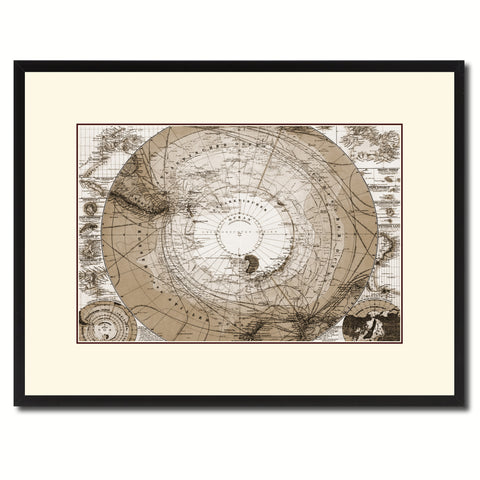 Antarctica South Pole Vintage Sepia Map Canvas Print, Picture Frame Gifts Home Decor Wall Art Decoration