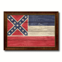 Mississippi State Flag Texture Canvas Print with Brown Picture Frame Gifts Home Decor Wall Art Collectible Decoration