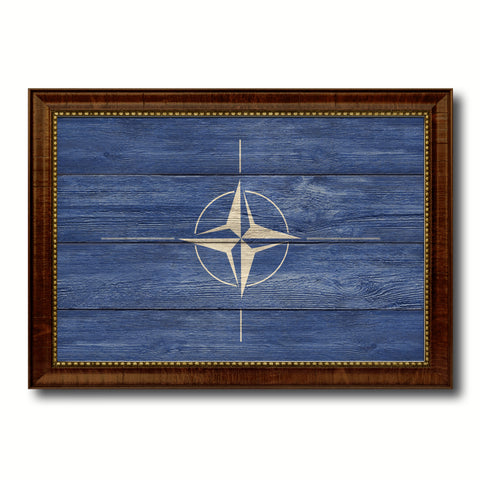 Nato Country Flag Texture Canvas Print with Brown Custom Picture Frame Home Decor Gift Ideas Wall Art Decoration