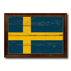 Sweden Country Flag Vintage Canvas Print with Brown Picture Frame Home Decor Gifts Wall Art Decoration Artwork