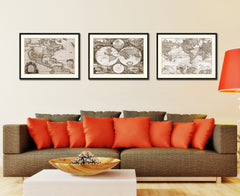 Frederick Ee Wit   Vintage Sepia Map Canvas Print, Picture Frame Gifts Home Decor Wall Art Decoration