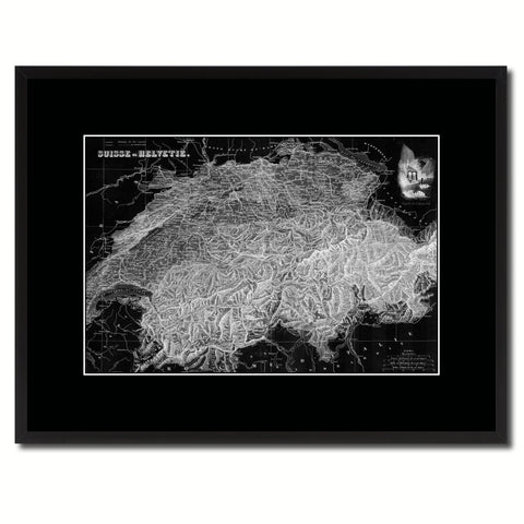 Switzerland Vintage Monochrome Map Canvas Print, Gifts Picture Frames Home Decor Wall Art