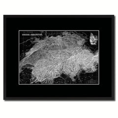 Switzerland Vintage Monochrome Map Canvas Print, Gifts Picture Frames Home Decor Wall Art