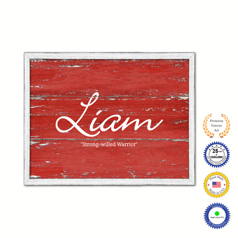 Liam Name Plate White Wash Wood Frame Canvas Print Boutique Cottage Decor Shabby Chic