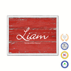 Liam Name Plate White Wash Wood Frame Canvas Print Boutique Cottage Decor Shabby Chic