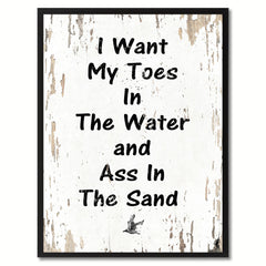 I Want My Toes In The Water  Saying Canvas Print, Black Picture Frame Home Decor Wall Art Gifts