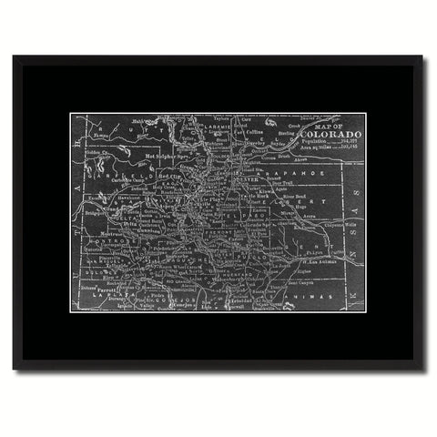 Colorado Vintage Monochrome Map Canvas Print, Gifts Picture Frames Home Decor Wall Art
