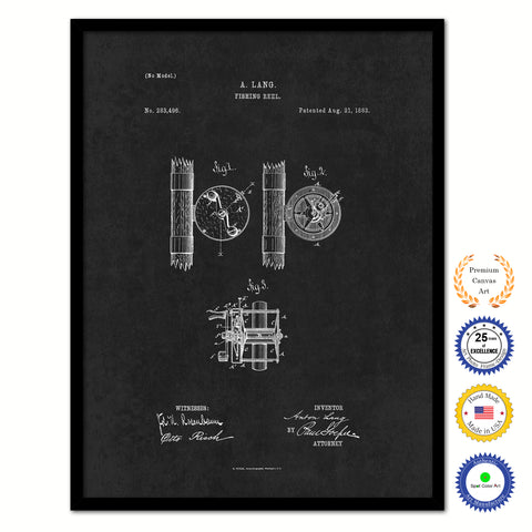 1883 Fishing Reel Vintage Patent Artwork Black Framed Canvas Home Office Decor Great for Fisherman Cabin Lake House