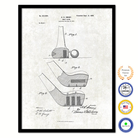 1899 Golf Club Old Patent Art Print on Canvas Custom Framed Vintage Home Decor Wall Decoration Great for Gifts