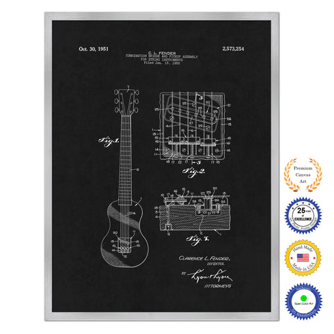 1951 Fender Guitar Bridge and Pickup Assembly Old Patent Art Print on Canvas Custom Framed Vintage Home Decor Wall Decoration Great for Gifts