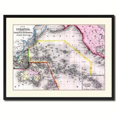 Oceania Vintage Antique Map Wall Art Home Decor Gift Ideas Canvas Print Custom Picture Frame