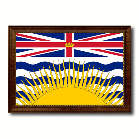 British Columbia Province City Canada Country Vintage Flag Canvas Print Brown Picture Frame