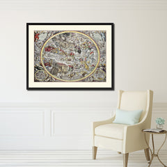 Christian Celestial Hemisphere Vintage Antique Map Wall Art Home Decor Gift Ideas Canvas Print Custom Picture Frame