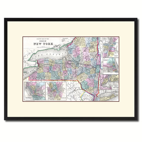 New York Vintage Antique Map Wall Art Home Decor Gift Ideas Canvas Print Custom Picture Frame