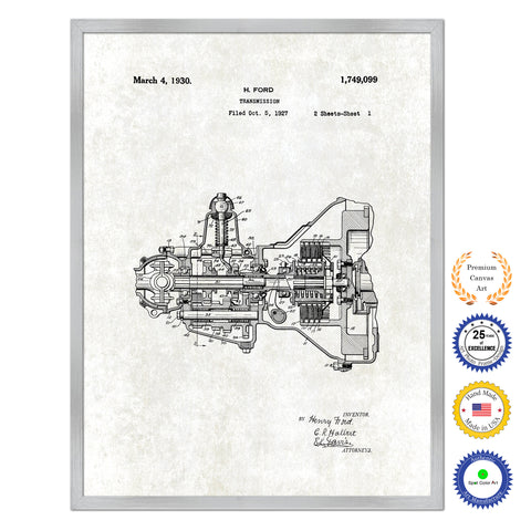 1930 Henry Ford Engine Transmission Antique Patent Artwork Silver Framed Canvas Print Home Office Decor Great Gift for Mechanic Car Collector