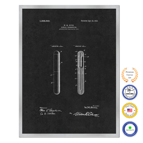 1913 Doctor Clinical Thermometer Antique Patent Artwork Silver Framed Canvas Home Office Decor Great for Doctor Paramedic Surgeon Hospital Medical Student