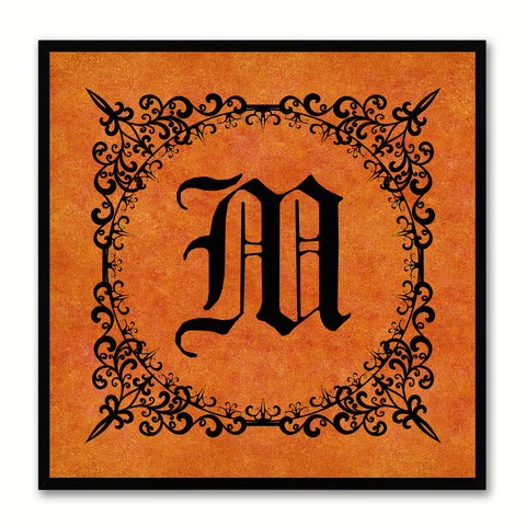 Alphabet M Orange Canvas Print Black Frame Kids Bedroom Wall Décor Home Art