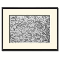 West Virginia Vintage B&W Map Canvas Print, Picture Frame Home Decor Wall Art Gift Ideas