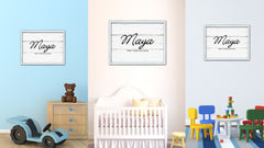 Maya Name Plate White Wash Wood Frame Canvas Print Boutique Cottage Decor Shabby Chic