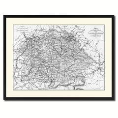 Southern Germany: Bavaria Wurttemberg Hesse Vintage B&W Map Canvas Print, Picture Frame Home Decor Wall Art Gift Ideas