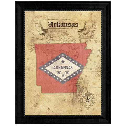 Arkansas State Flag Vintage Canvas Print with Black Picture Frame Home DecorWall Art Collectible Decoration Artwork Gifts
