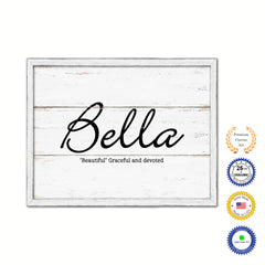 Bella Name Plate White Wash Wood Frame Canvas Print Boutique Cottage Decor Shabby Chic