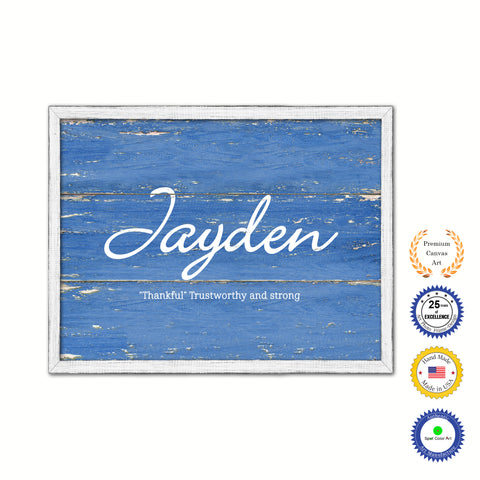 Jayden Name Plate White Wash Wood Frame Canvas Print Boutique Cottage Decor Shabby Chic