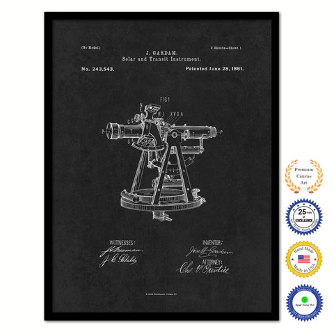 1881 Solar and transit instrument Old Patent Art Print on Canvas Custom Framed Vintage Home Decor Wall Decoration Great for Gifts