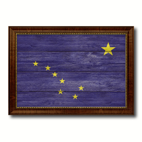 Alaska State Flag Texture Canvas Print with Brown Picture Frame Gifts Home Decor Wall Art Collectible Decoration