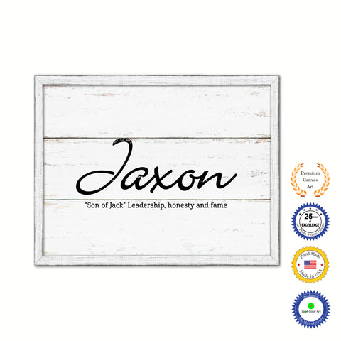 Jaxon Name Plate White Wash Wood Frame Canvas Print Boutique Cottage Decor Shabby Chic