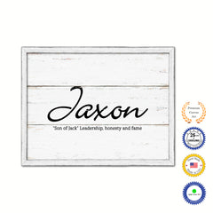 Jaxon Name Plate White Wash Wood Frame Canvas Print Boutique Cottage Decor Shabby Chic