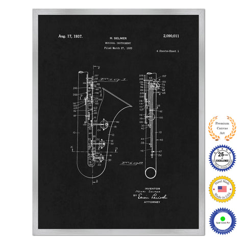 1935 Saxophone Musical Instrument Old Patent Art Print on Canvas Custom Framed Vintage Home Decor Wall Decoration Great for Gifts