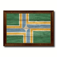 Portland City Oregon State Texture Flag Canvas Print Brown Picture Frame