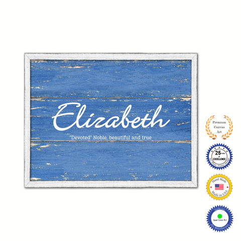 Elizabeth Name Plate White Wash Wood Frame Canvas Print Boutique Cottage Decor Shabby Chic