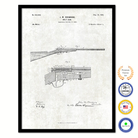 1899 Bolt Gun Rifle Old Patent Art Print on Canvas Custom Framed Vintage Home Decor Wall Decoration Great for Gifts