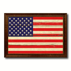 USA Country Flag Vintage Canvas Print with Brown Picture Frame Home Decor Gifts Wall Art Decoration Artwork