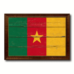 Cameroon Country Flag Vintage Canvas Print with Brown Picture Frame Home Decor Gifts Wall Art Decoration Artwork