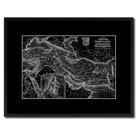 Persia Iraq Iran Afghanistan Vintage Monochrome Map Canvas Print, Gifts Picture Frames Home Decor Wall Art