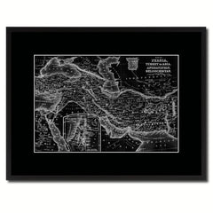 Persia Iraq Iran Afghanistan Vintage Monochrome Map Canvas Print, Gifts Picture Frames Home Decor Wall Art