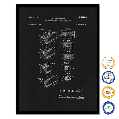 1962 Legos Building Sets and Blocks Old Patent Art Print on Canvas Custom Framed Vintage Home Decor Wall Decoration Great for Gifts