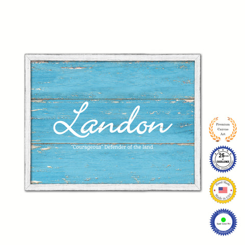 Landon Name Plate White Wash Wood Frame Canvas Print Boutique Cottage Decor Shabby Chic