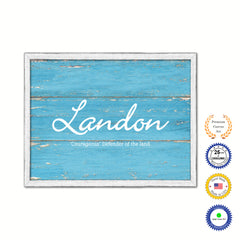 Landon Name Plate White Wash Wood Frame Canvas Print Boutique Cottage Decor Shabby Chic