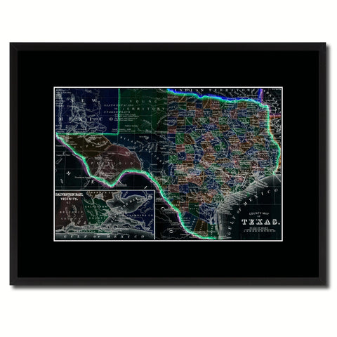Texas Vintage Vivid Color Map Canvas Print, Picture Frame Home Decor Wall Art Office Decoration Gift Ideas